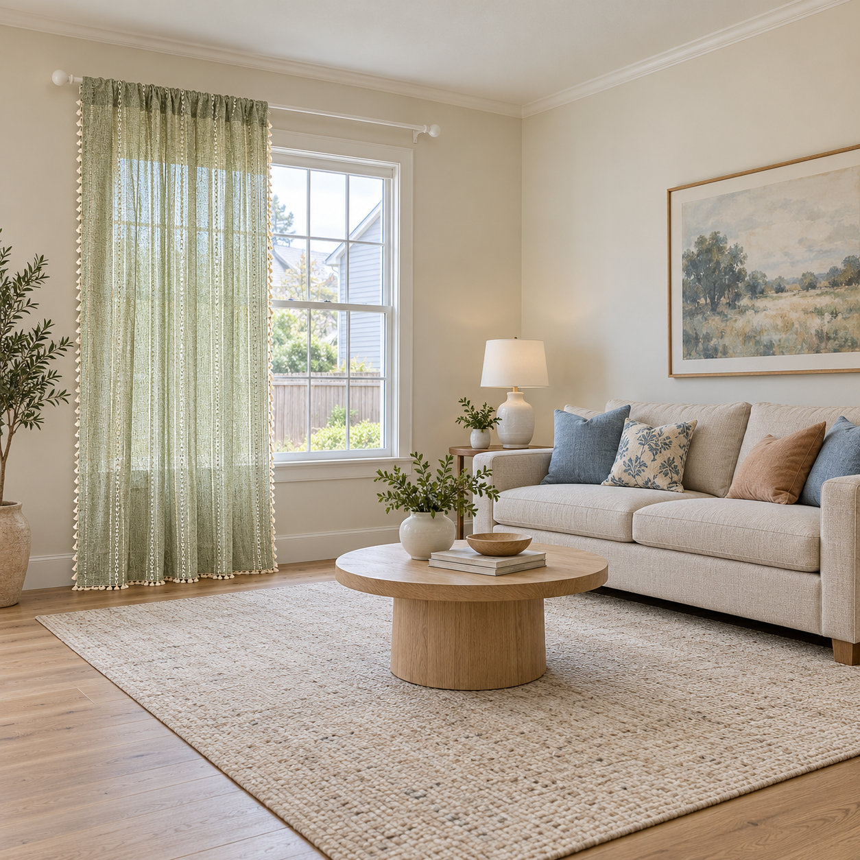 Green Boho Curtain, Linen Curtain Panel, Farmhouse Countryside Kitchen Curtains, Curtains for Living Room and Bedroom, Custom Curtains Sizes Secondary image