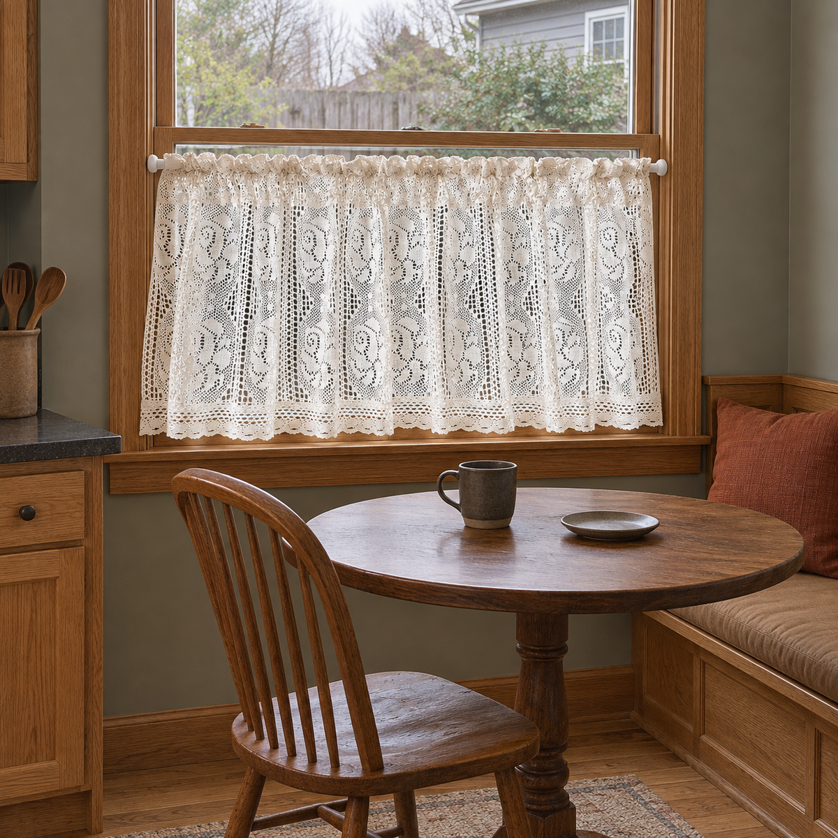 Ivory lace cafe curtain - breakfast