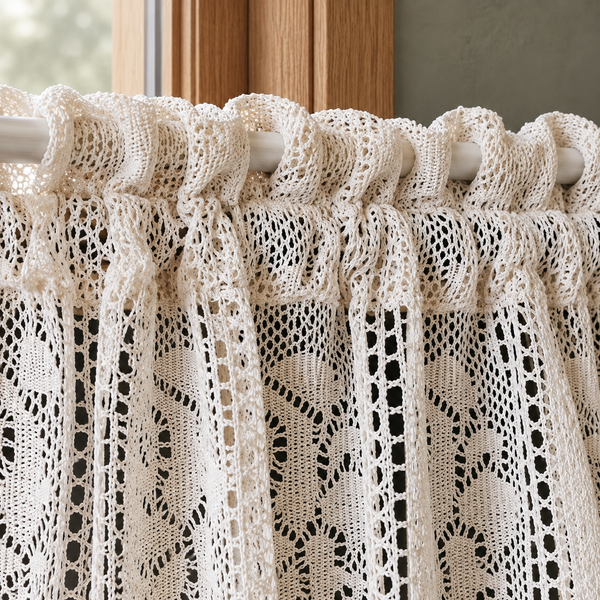 Ivory lace cafe curtain - pocket