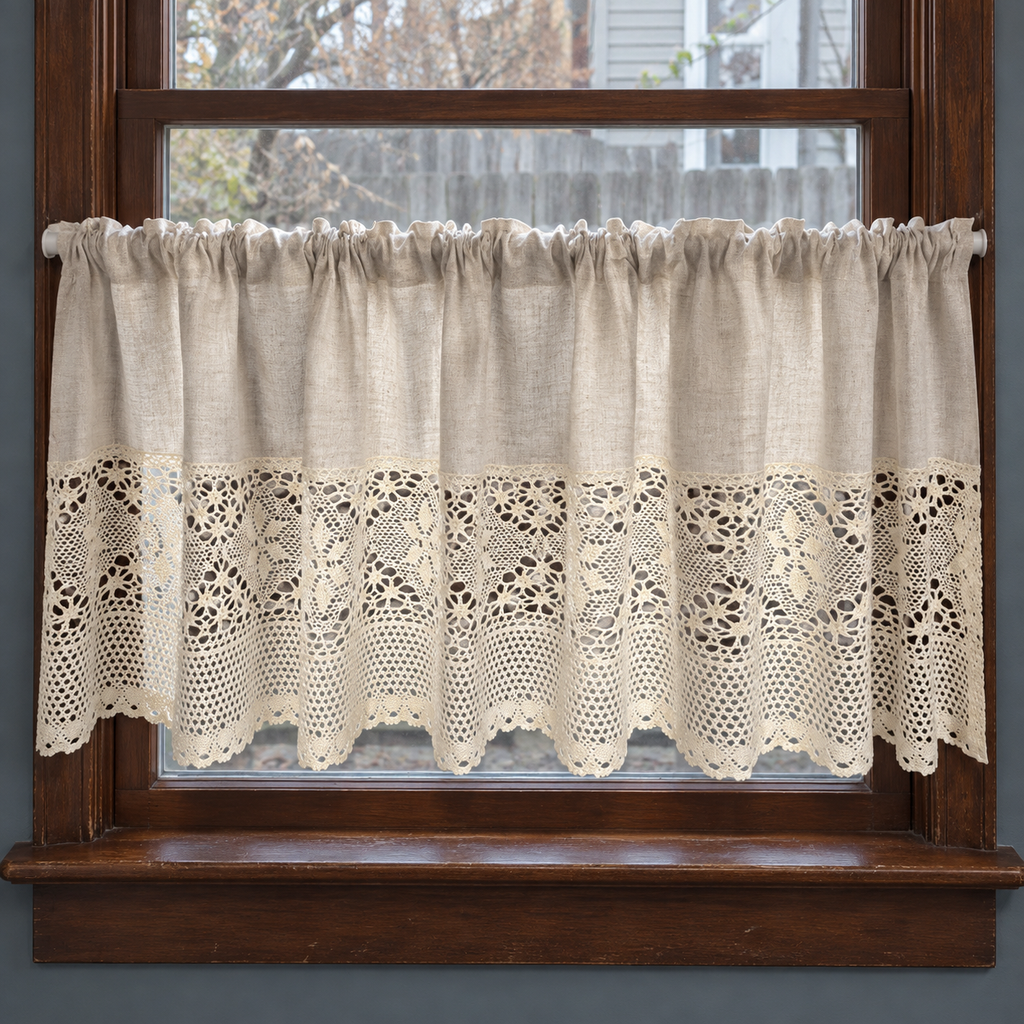 Oatmeal curtain with cream lace - complete