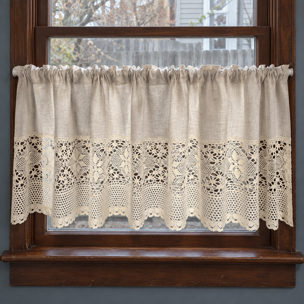 Oatmeal curtain with cream lace - complete