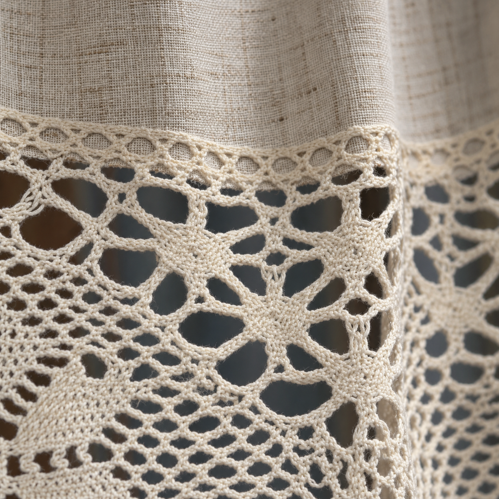 Oatmeal curtain with cream lace - splice