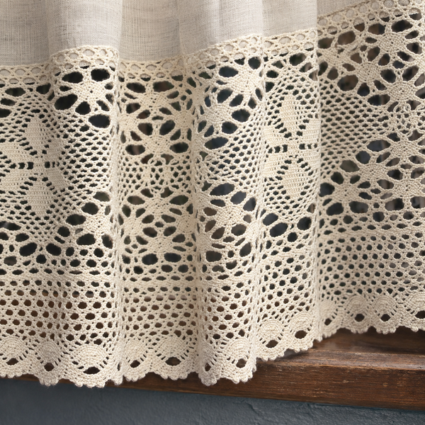 Oatmeal curtain with cream lace - hem