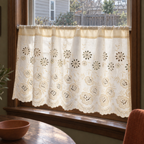 Ivory cutwork floral short curtain — hero view