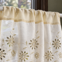 Ivory cutwork floral short curtain — pocket view