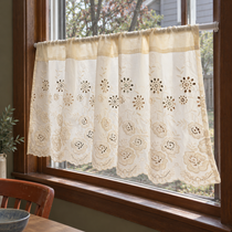 Ivory cutwork floral short curtain — side view
