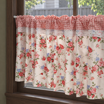 Red and pink rose short curtain with gingham header - transmission