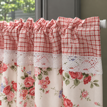 Red and pink rose short curtain with gingham header - pocket-detail
