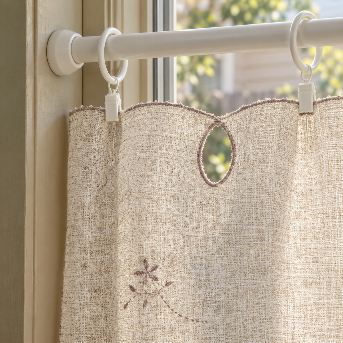 Embroidered scalloped cafe curtain - mount-detail