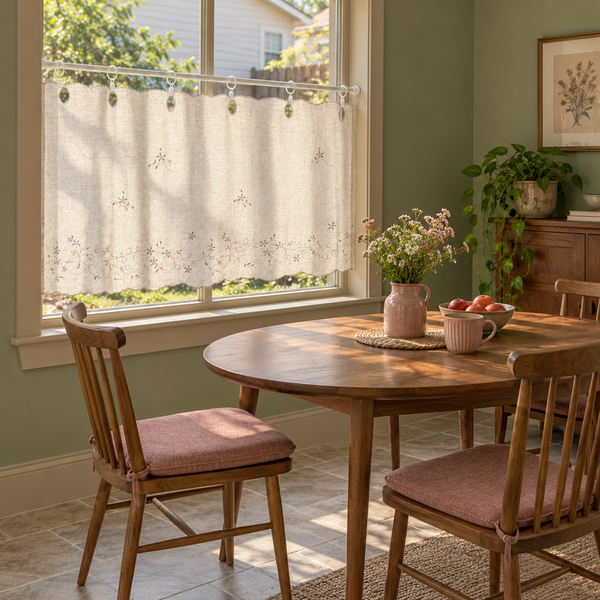 Embroidered scalloped cafe curtain - breakfast-room