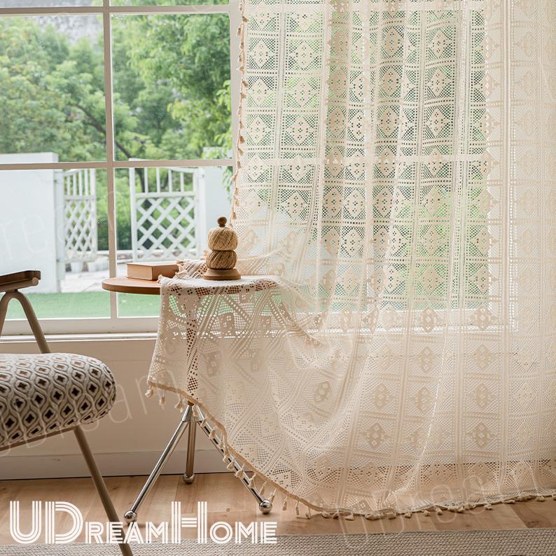 Boho Farmhouse Kitchen Cafe Curtains – construction detail