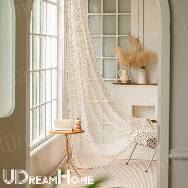 Boho Farmhouse Kitchen Cafe Curtains – material and texture detail