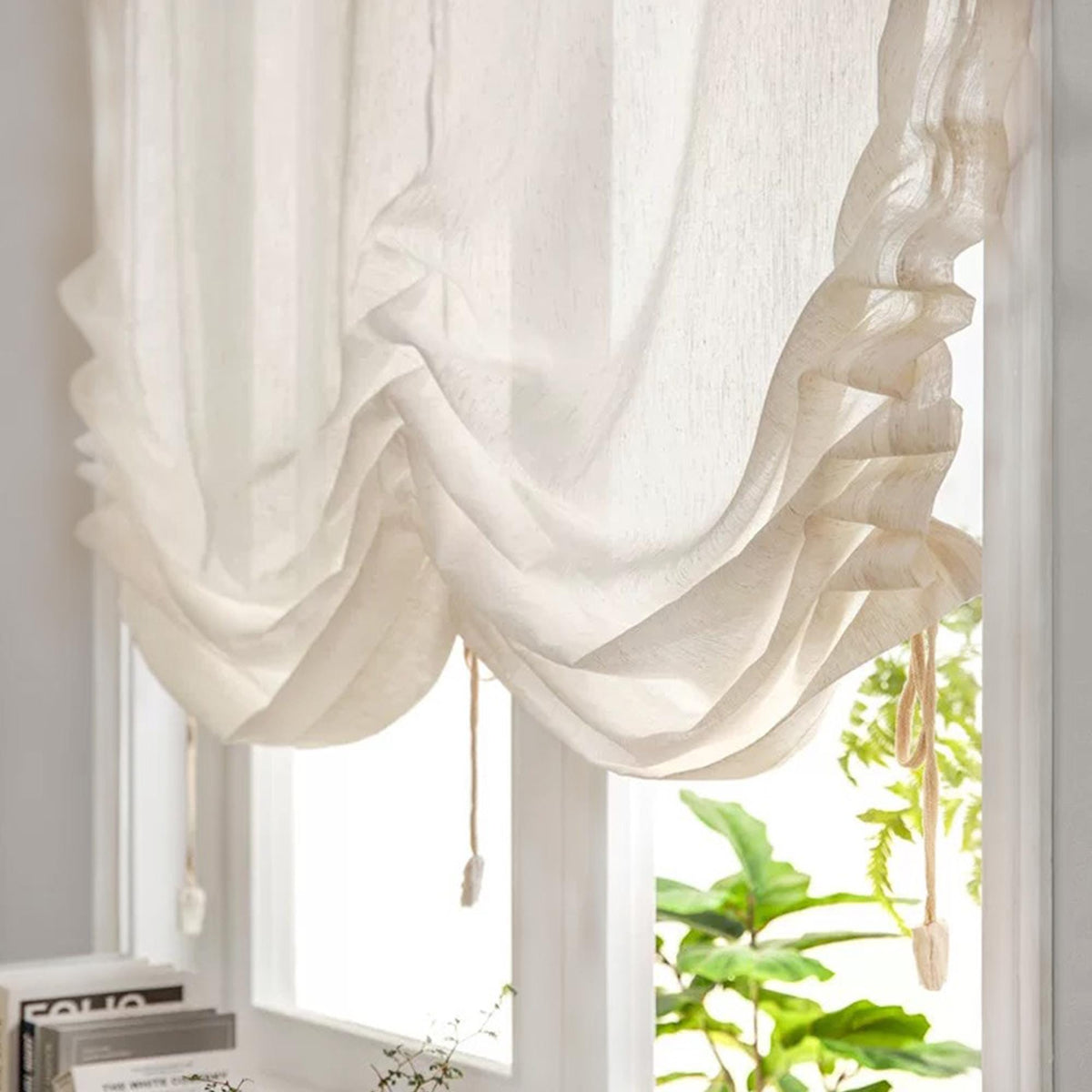 Linen Tie-Up Farmhouse Curtain Panel – primary product view