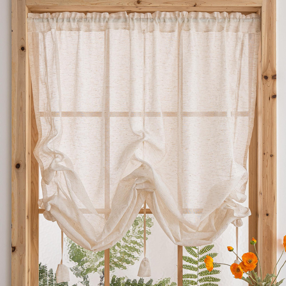 Linen Tie-Up Farmhouse Curtain Panel – full product view