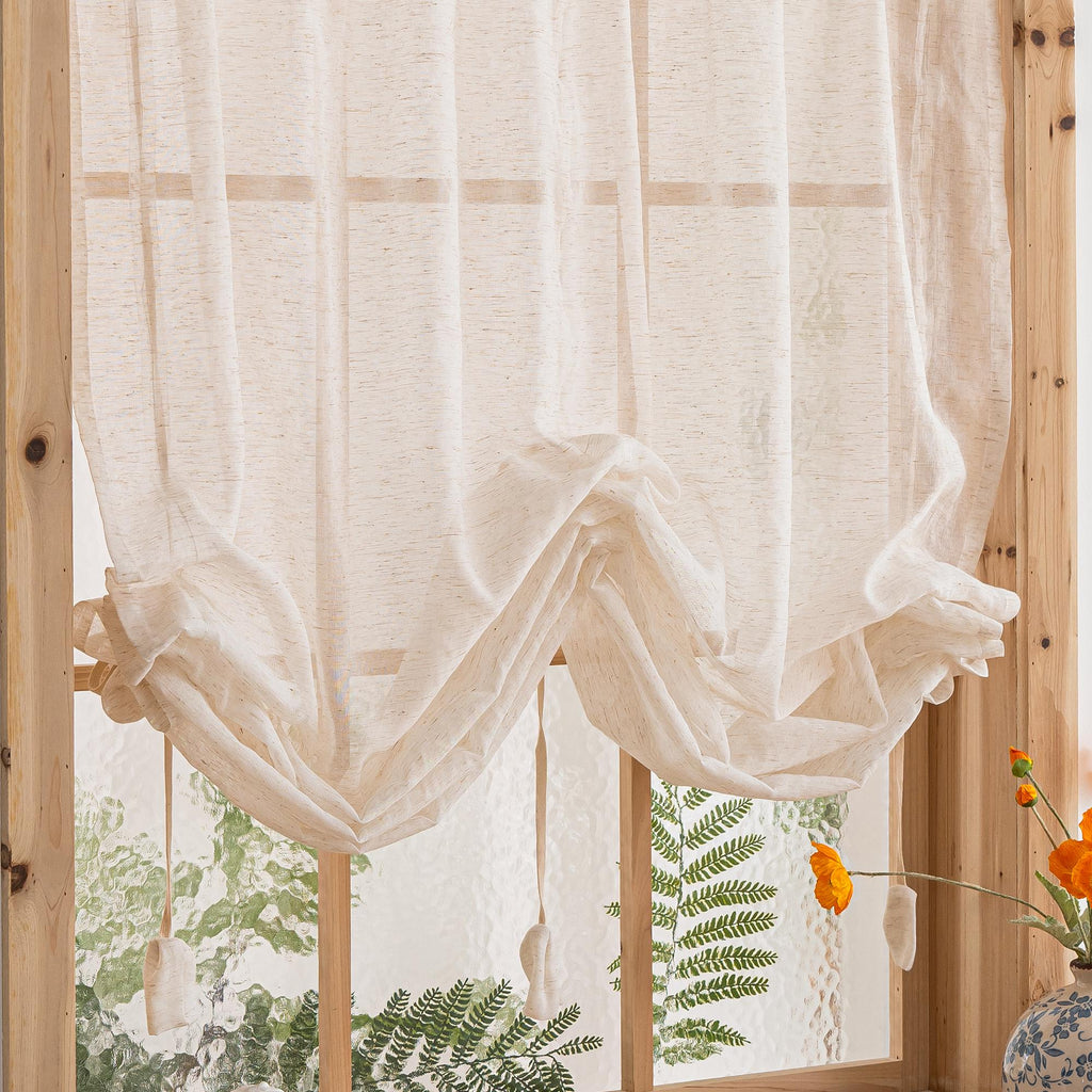 Linen Tie-Up Farmhouse Curtain Panel – styled display view