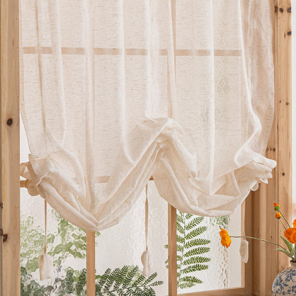 Linen Tie-Up Farmhouse Curtain Panel – styled display view