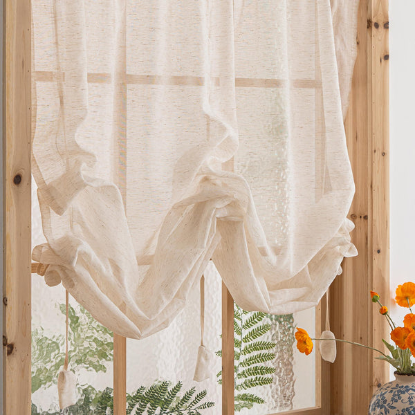 Linen Tie-Up Farmhouse Curtain Panel – close-up product detail