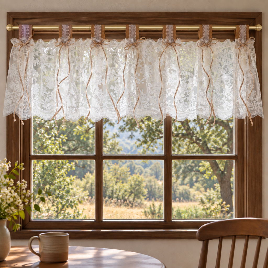 White floral lace valance - scene-hero