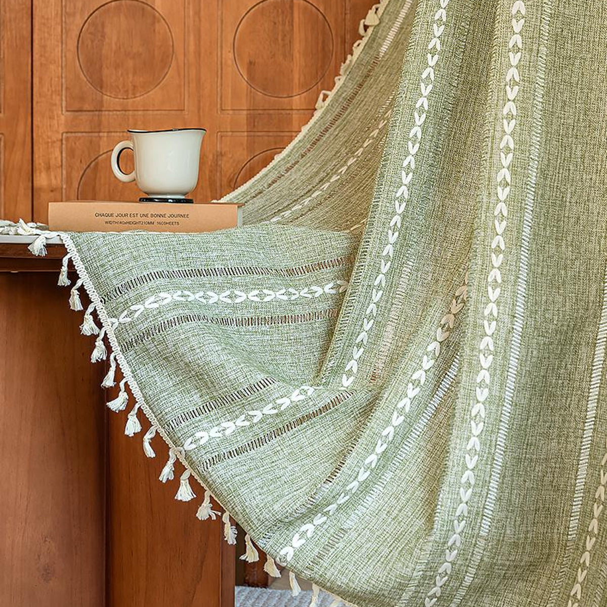 Green Boho Curtain Panel