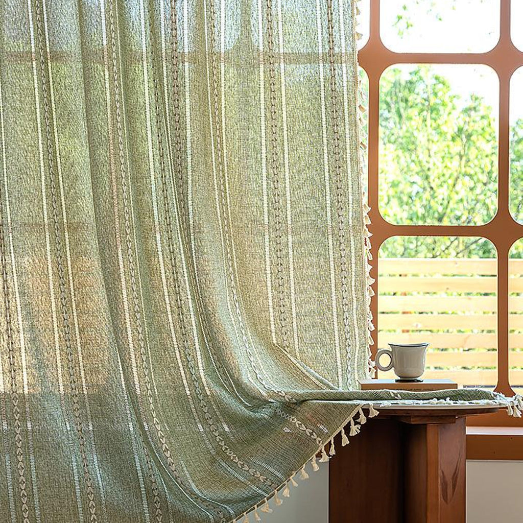 Green Boho Curtain Panel
