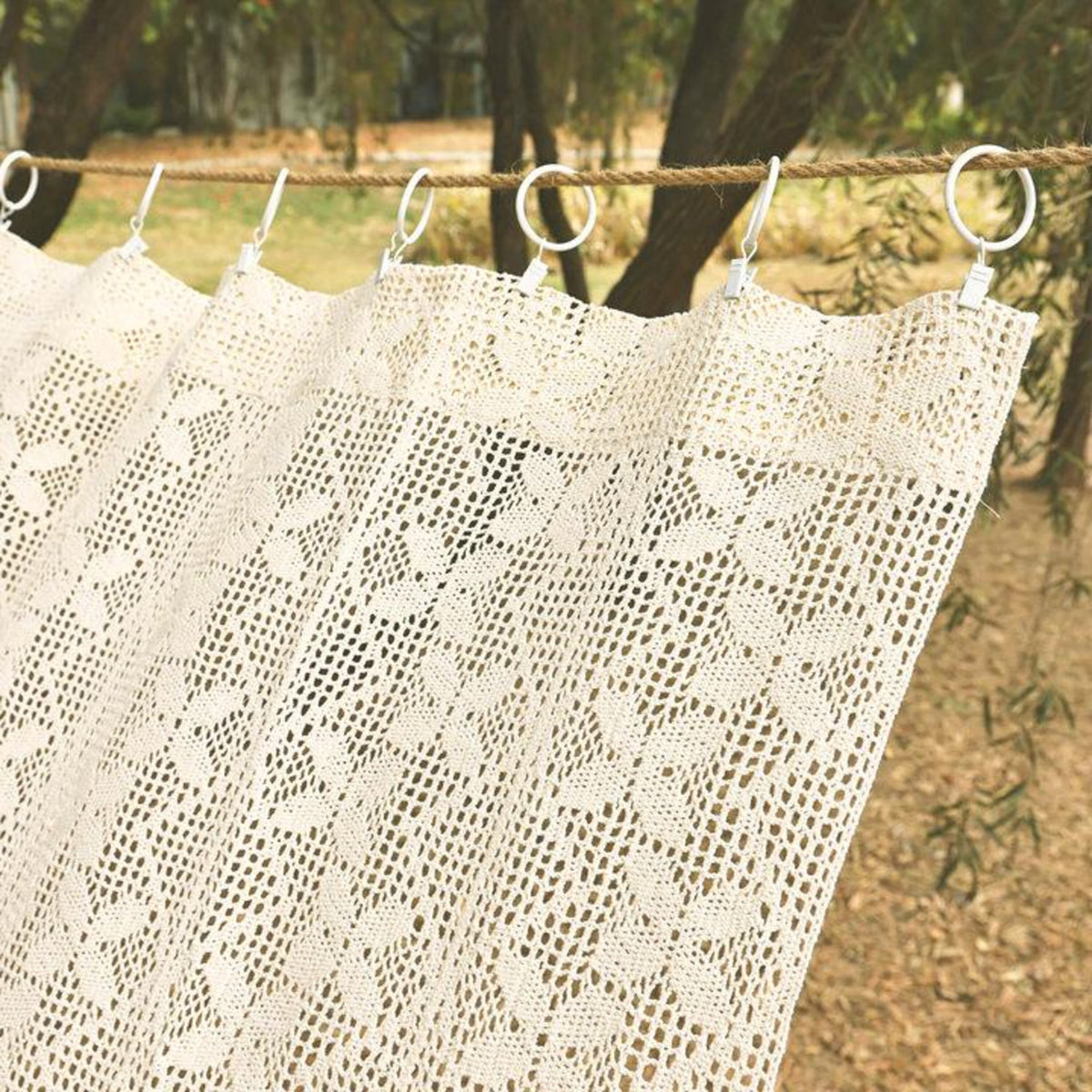 Beige Crochet Cafe Valance