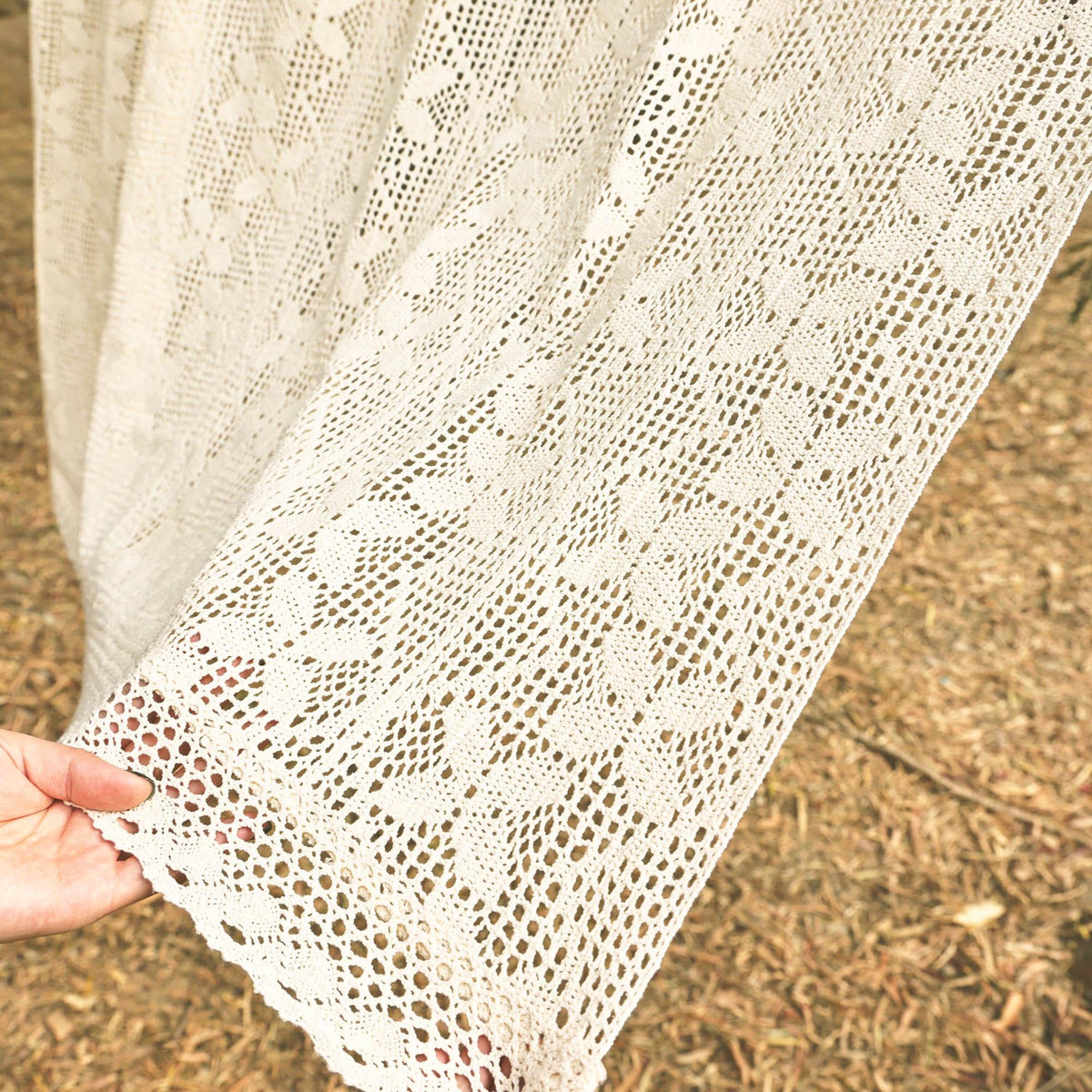 Beige Crochet Cafe Valance