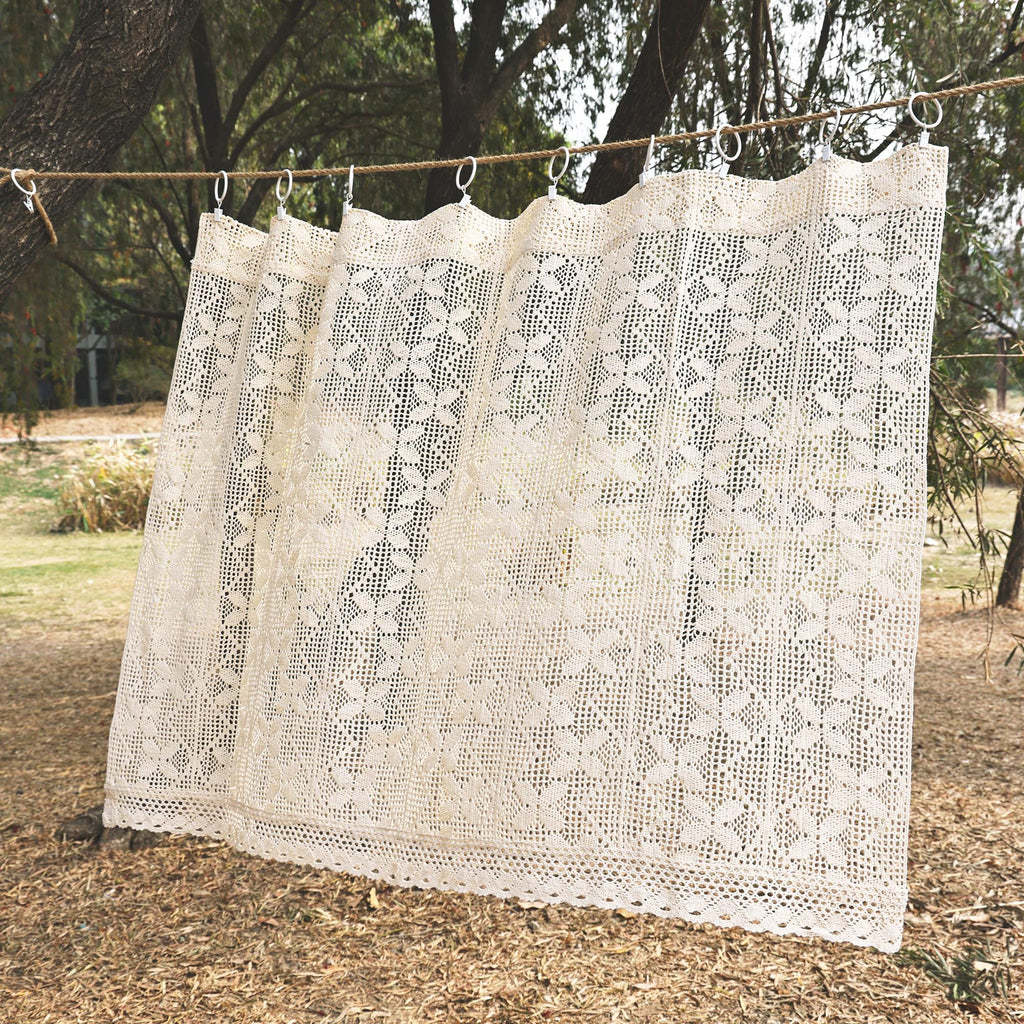 Beige Crochet Cafe Valance