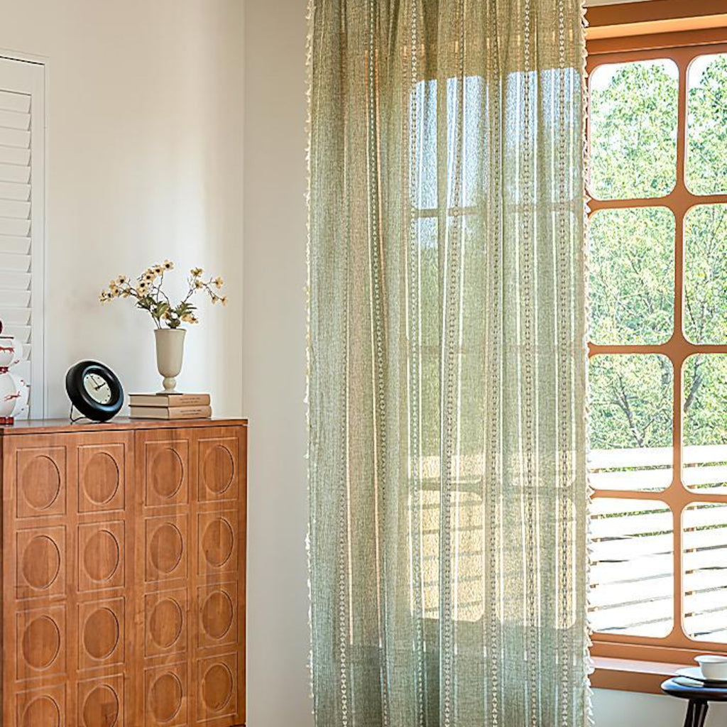 Green Boho Curtain Panel