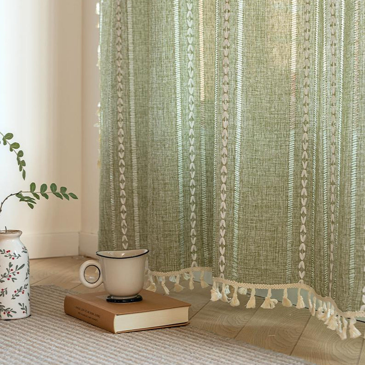 Green Boho Curtain Panel