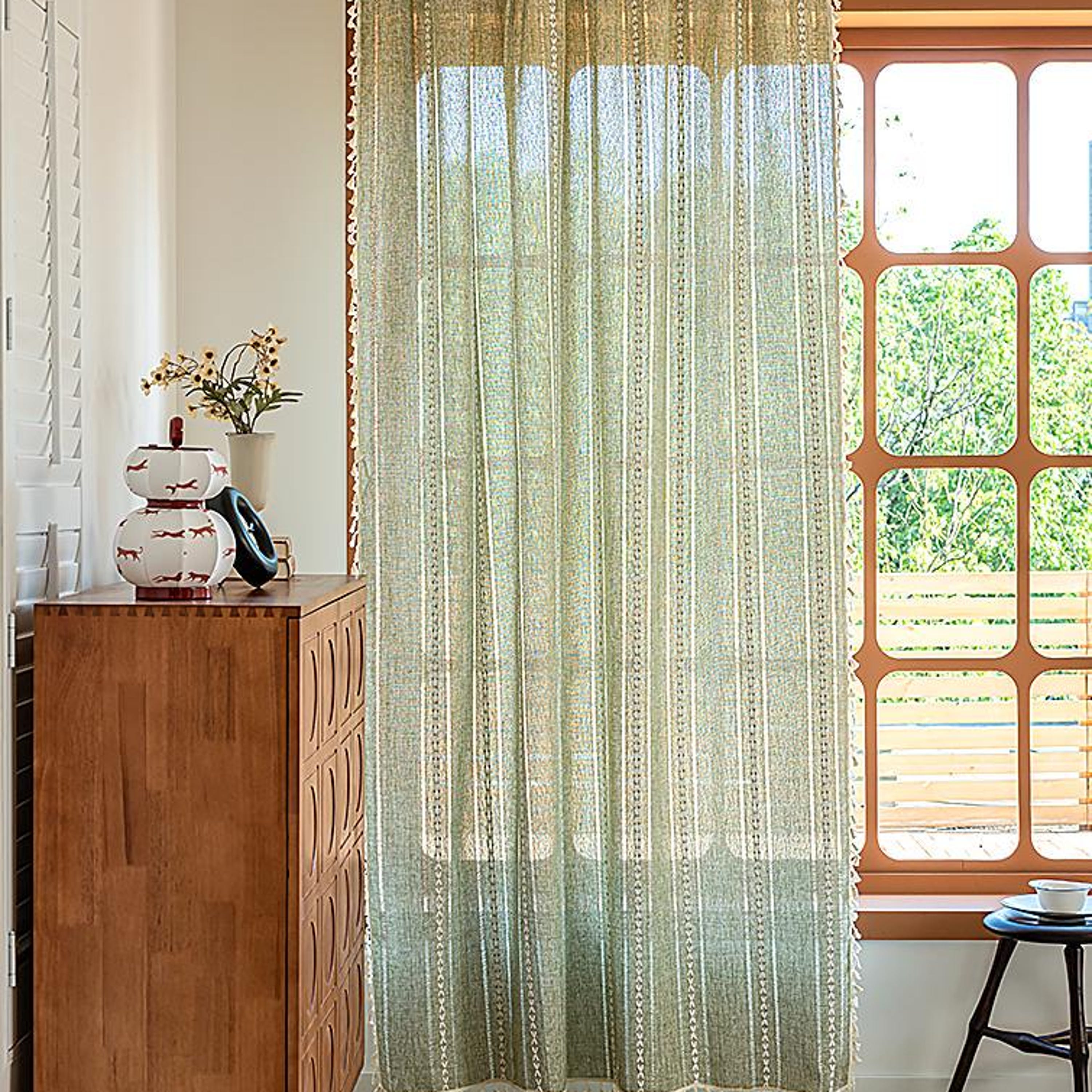 Green Boho Curtain, Linen Curtain Panel, Farmhouse Countryside Kitchen Curtains, Curtains for Living Room and Bedroom, Custom Curtains Sizes Secondary image