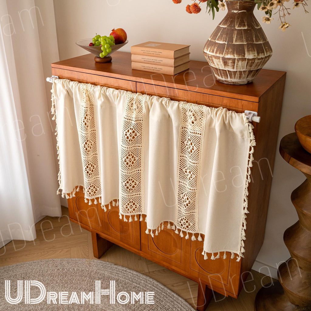 Crochet Lace Linen-Blend Cafe Curtain – color and pattern detail