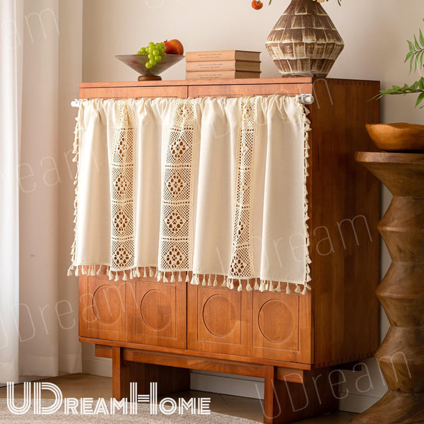 Crochet Lace Linen-Blend Cafe Curtain – material and texture detail