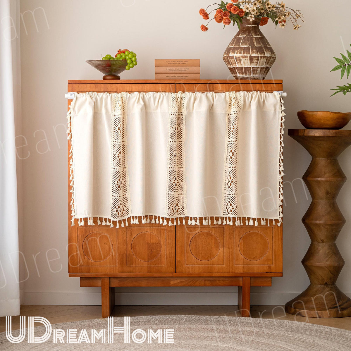 Crochet Lace Linen-Blend Cafe Curtain – full product view