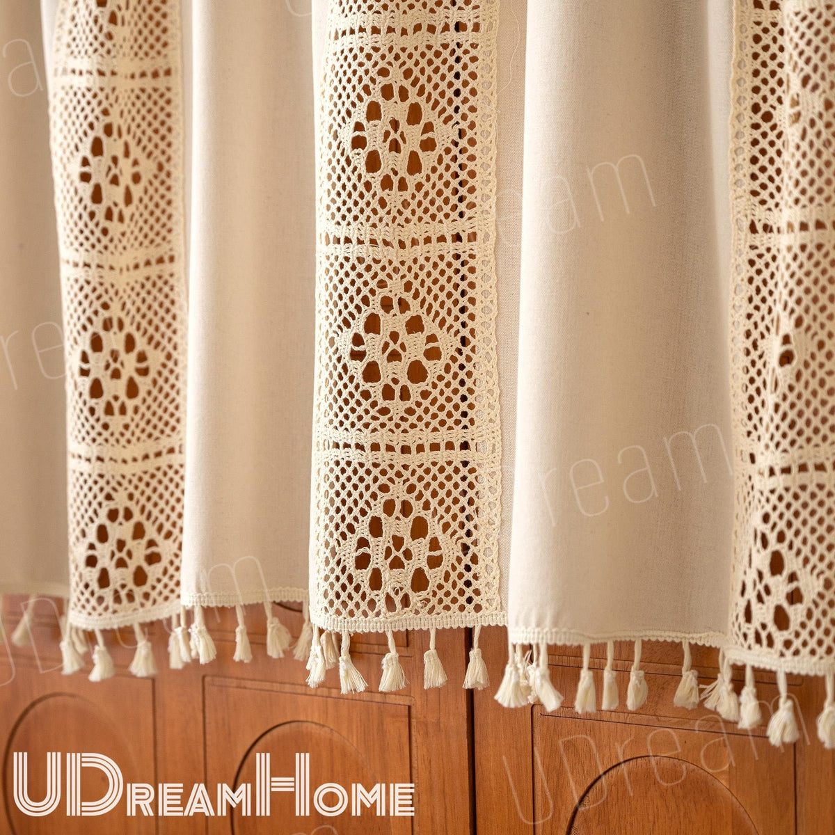 Crochet Lace Linen-Blend Cafe Curtain – close-up product detail