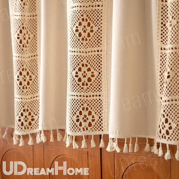Crochet Lace Linen-Blend Cafe Curtain – close-up product detail
