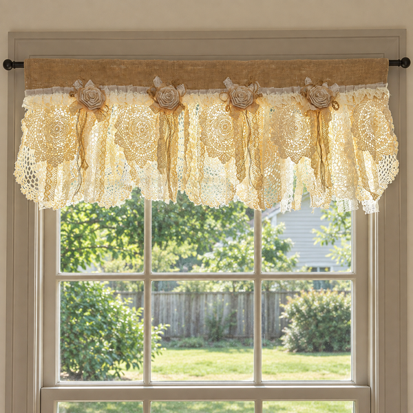Rustic patchwork lace valance with flowers - complete-product