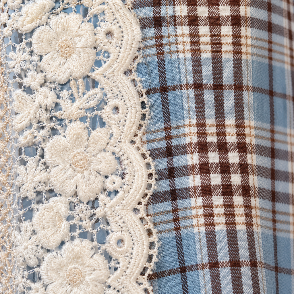 Blue and Brown Patchwork Lace Valance - product view 2