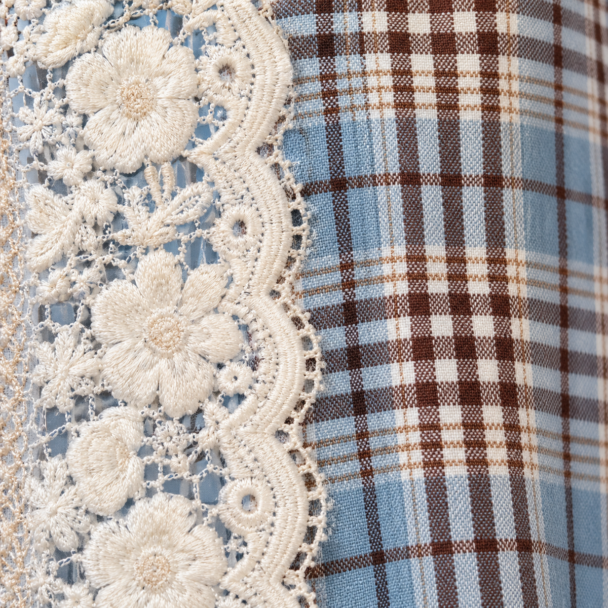 Blue and Brown Patchwork Lace Valance - product view 2
