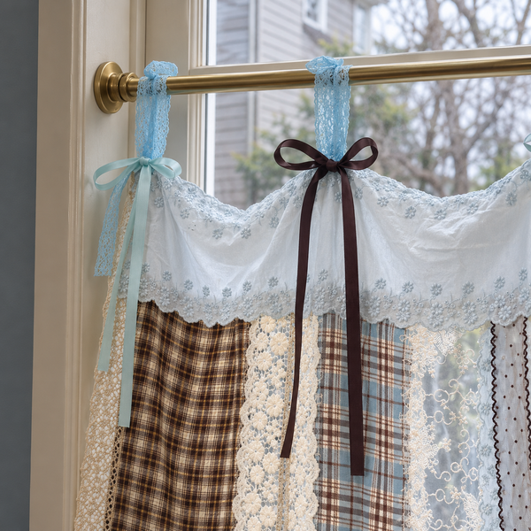 Blue and Brown Patchwork Lace Valance - product view 3