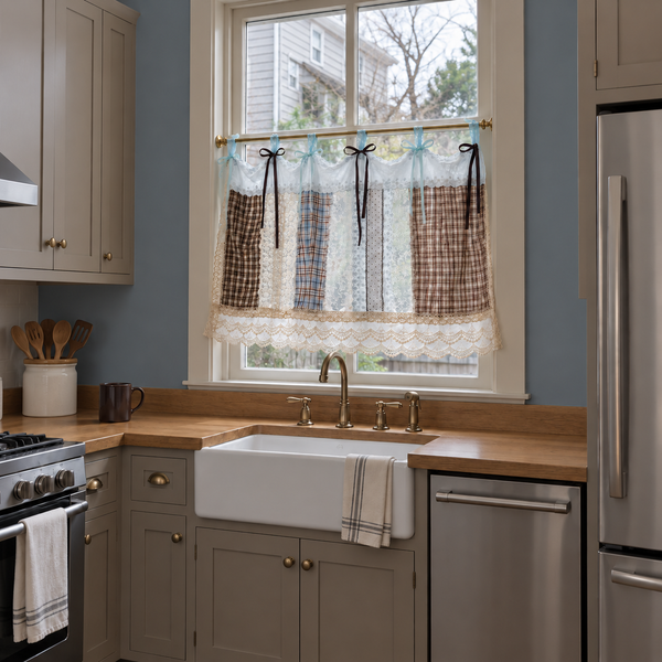 Blue and Brown Patchwork Lace Valance - product view 4