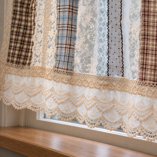 Blue and Brown Patchwork Lace Valance - product view 5