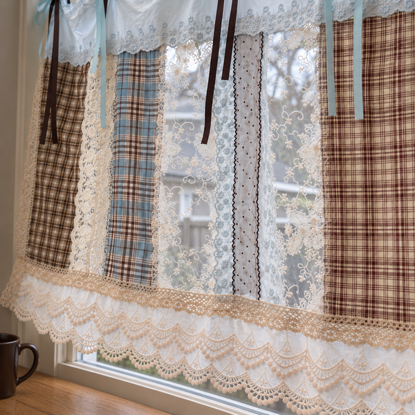 Blue and Brown Patchwork Lace Valance - product view 6