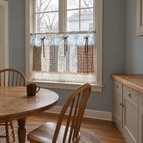 Blue and Brown Patchwork Lace Valance - product view 7