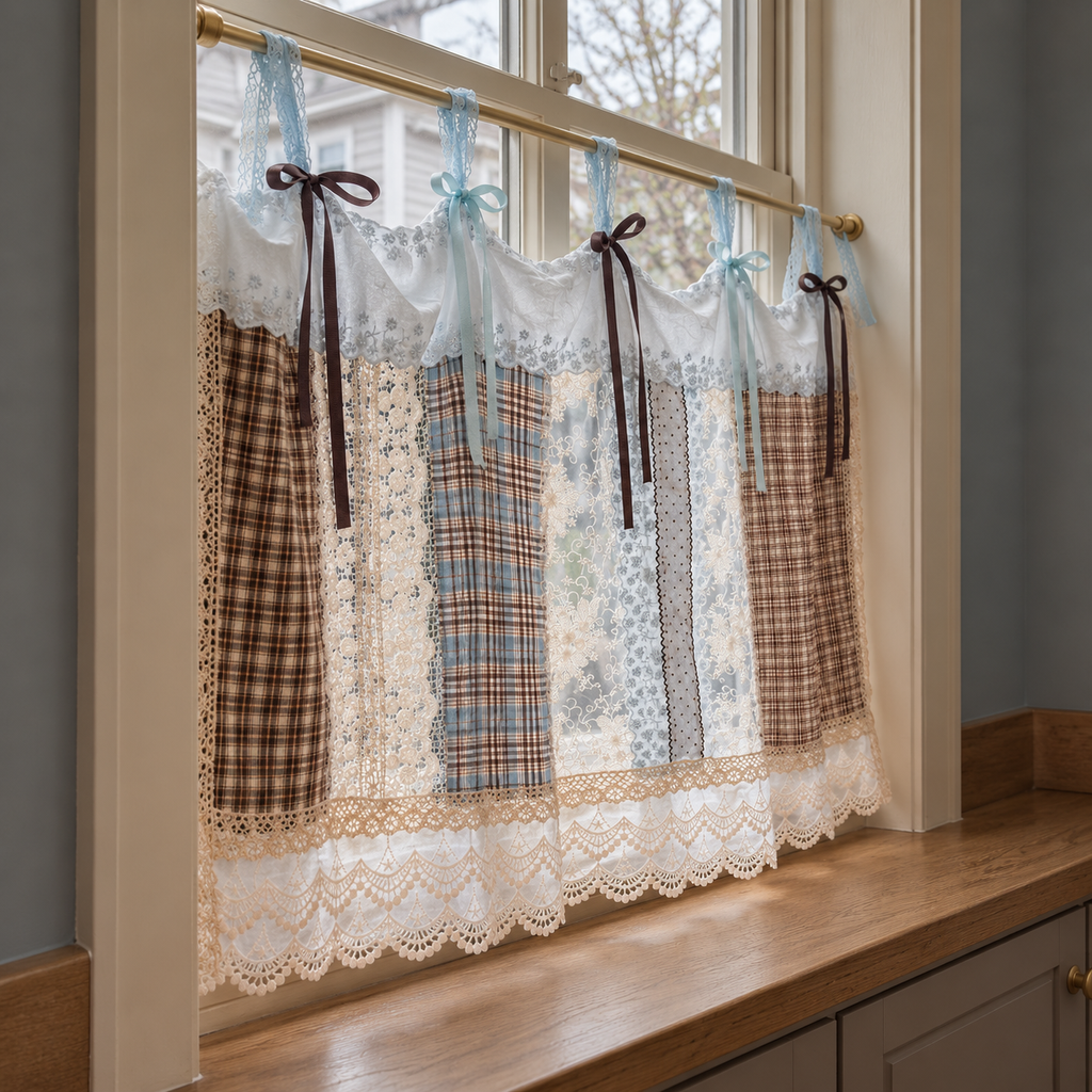 Blue and Brown Patchwork Lace Valance - product view 8