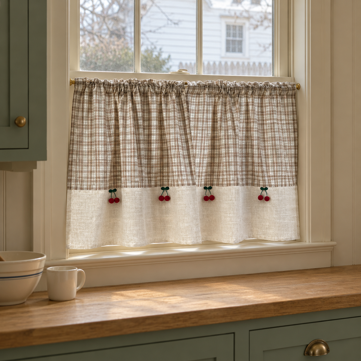 Plaid Linen Farmhouse Window Curtain - product view 1 Main image