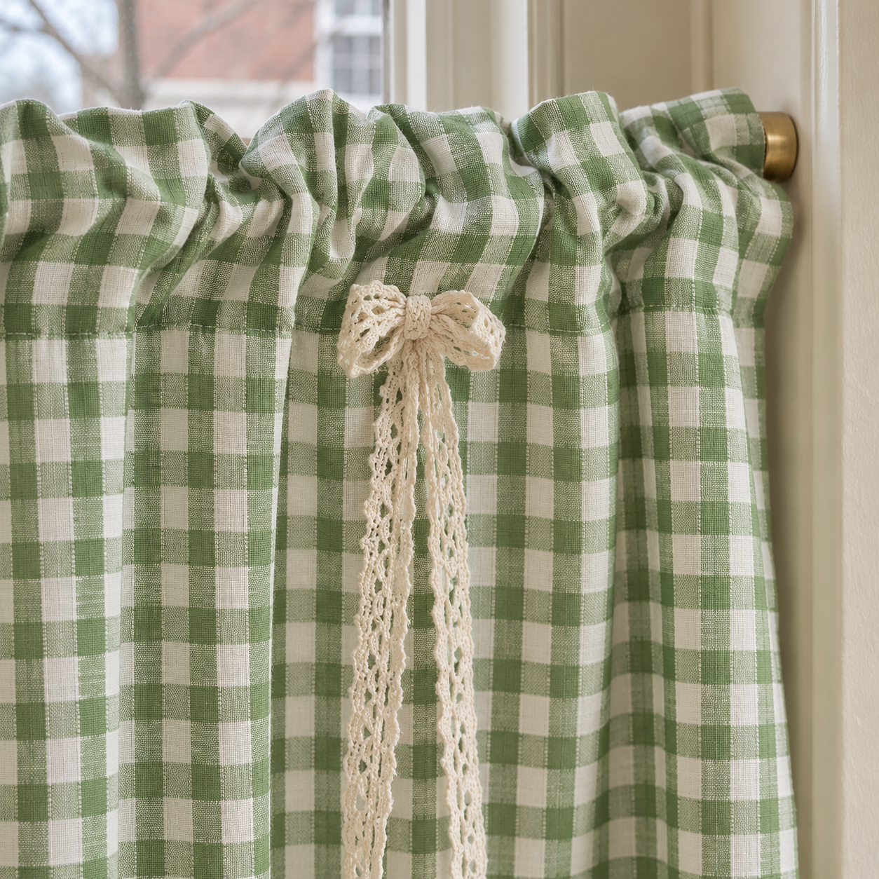 Green Gingham Lace Cafe Curtain Valance Secondary image