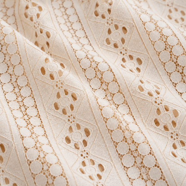 Beige Floral Crochet Lace Curtain Panel - fabric detail