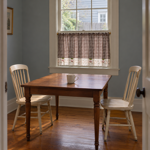 Embroidered Floral Check Cafe Curtain - product view 2