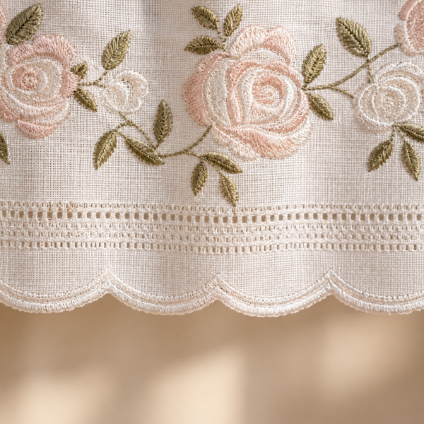 Embroidered Floral Check Cafe Curtain - product view 5
