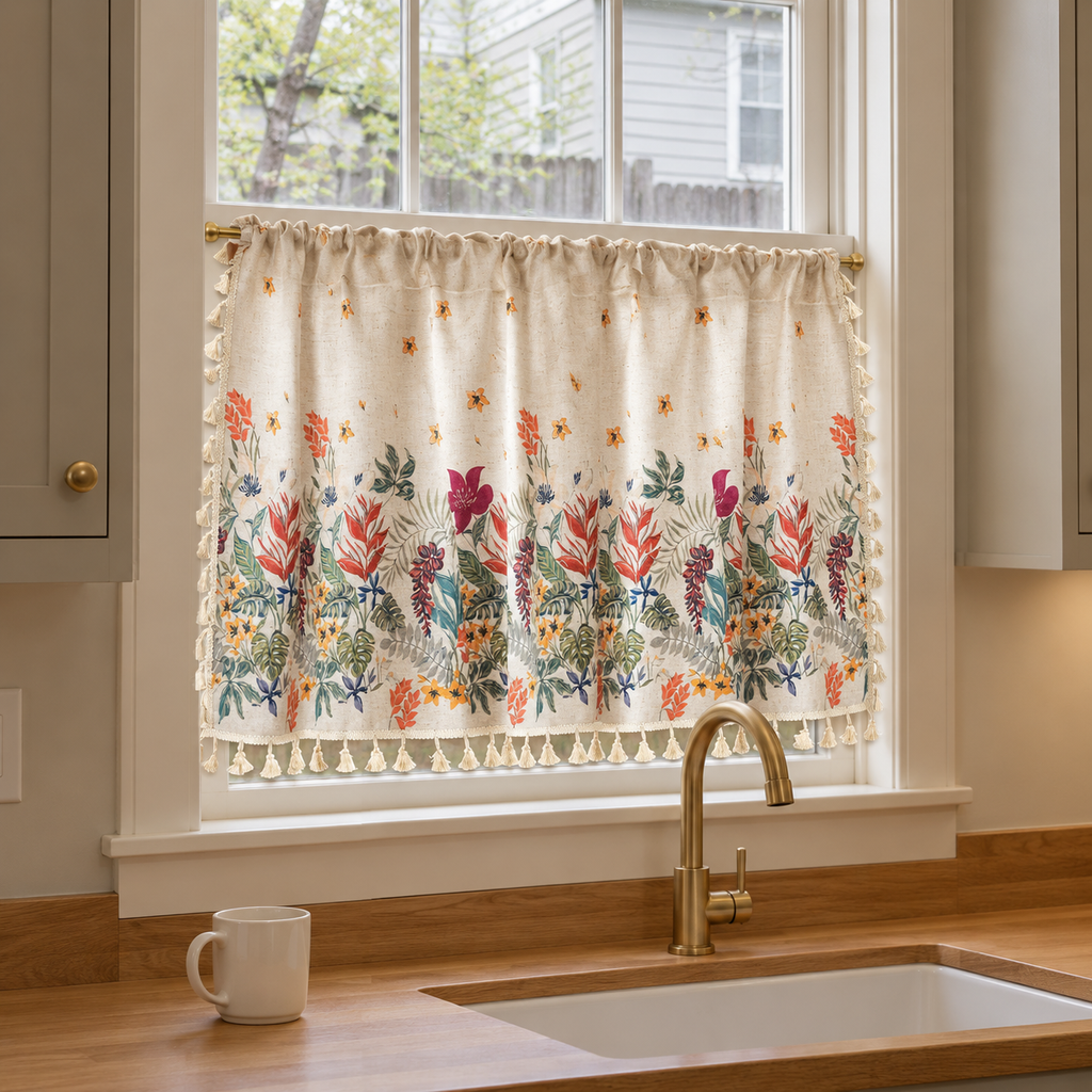 Floral Cafe Curtain Panel - product view 1